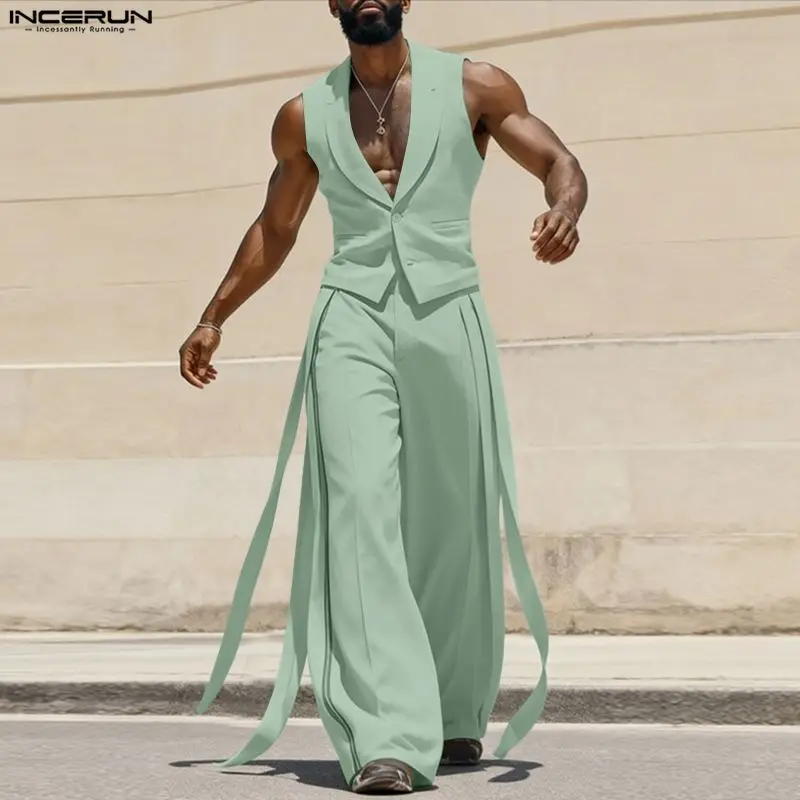 Men'S Fashion Pants - INCERUN Set Pria Warna Solid Kerah
