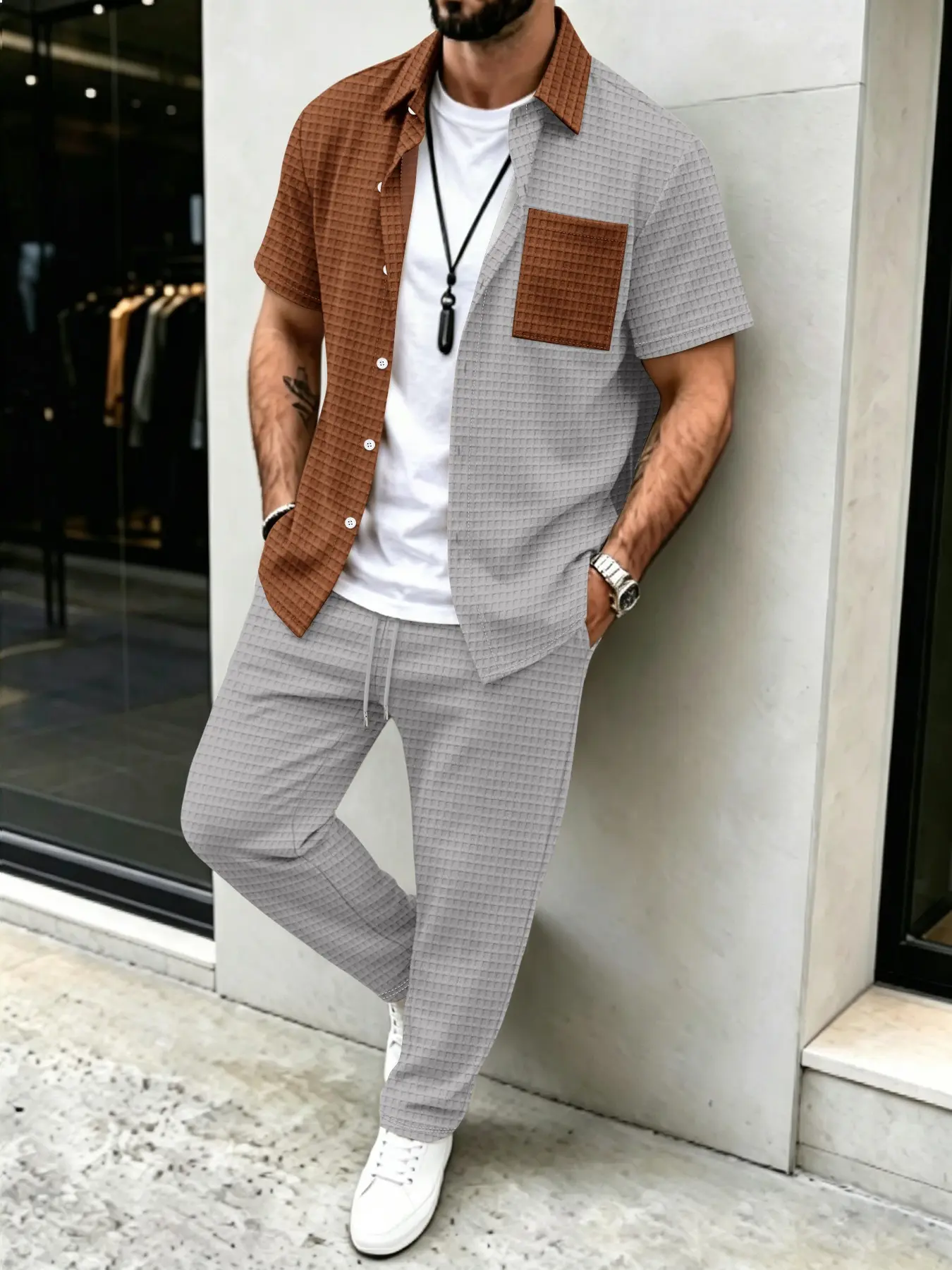 Men'S Fashion Pants - Setelan Kemeja Kasual Pria Polos Motif