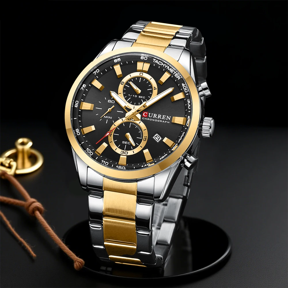 Men'S Fashion Model - CURREN Jam Tangan Olahraga Chrono Kuarsa