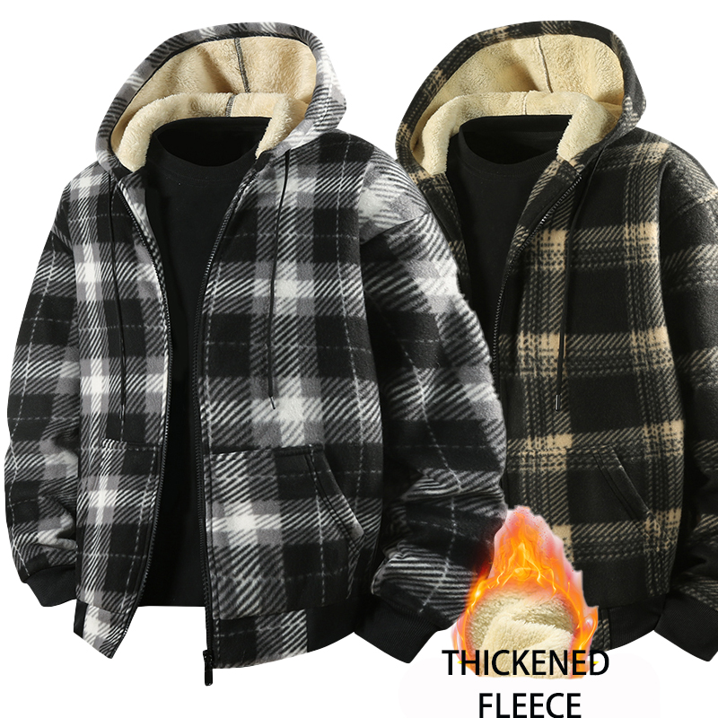 Jacket Mens Fashion - Jaket Kemeja Kotak-kotak Berlapis Fleece Kasual