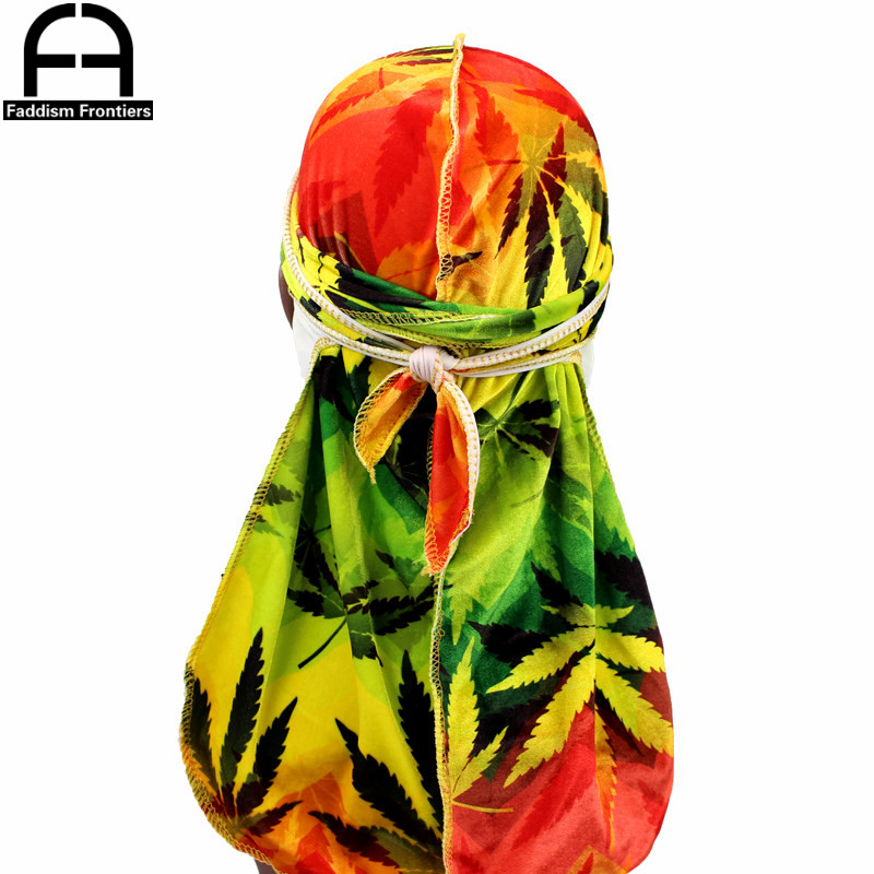 Men'S Fashion With Hat - Bandana Kain Beludru Cetak Daun Pria