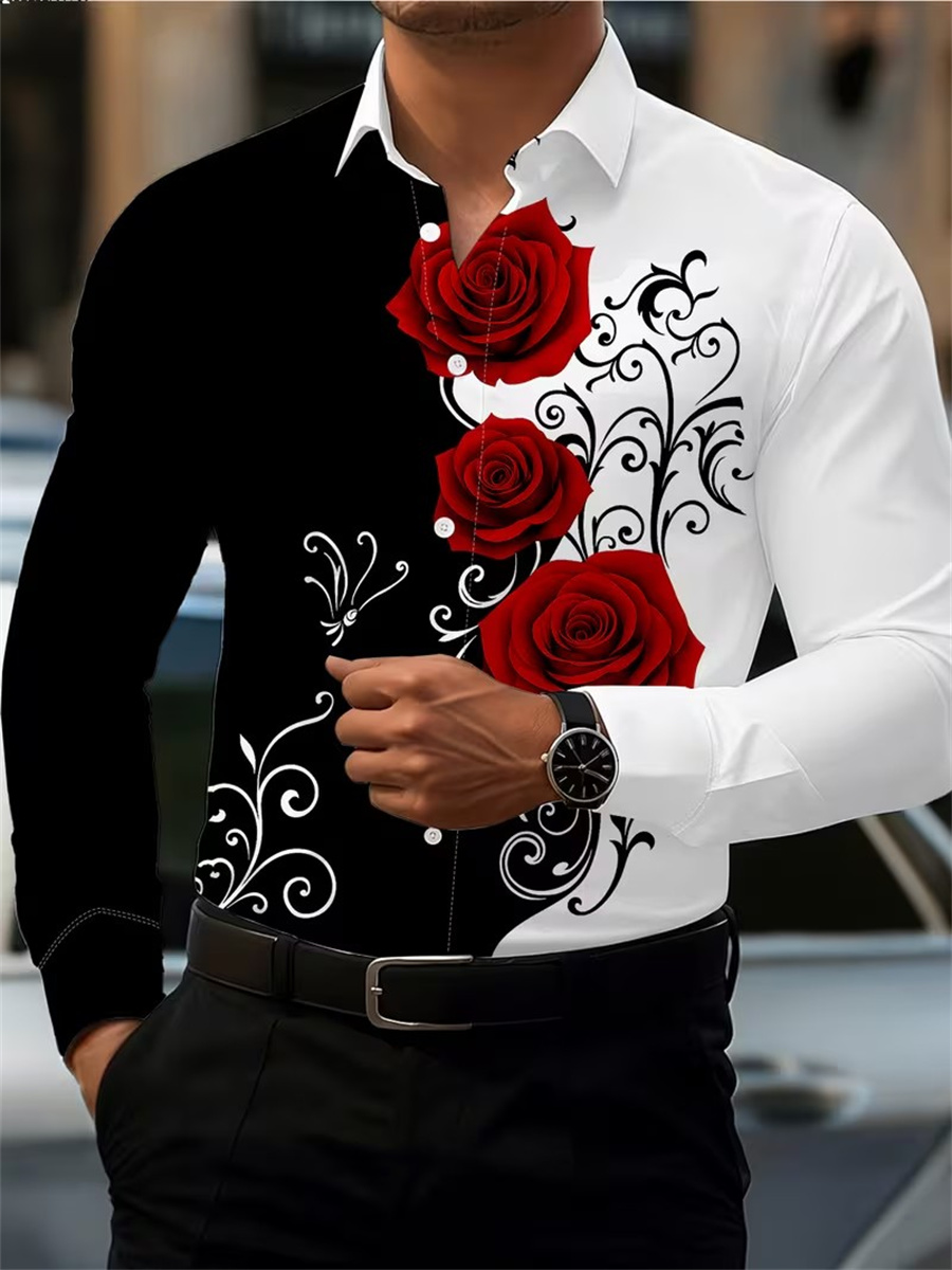Men'S Fashion Essentials - Kemeja Pria Lengan Panjang Motif Mawar