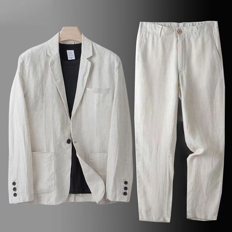 Jacket Mens Fashion - Setelan Linen Pria Musim Semi Gugur,