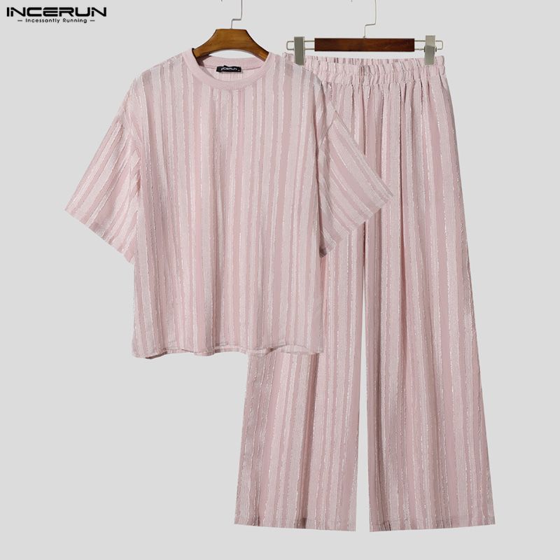 INCERUN Setelan Pria Bergaris  - Men'S Fashion Essentials ulasan dan harga